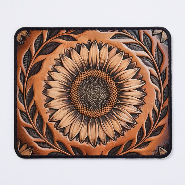 Item preview, Western Tooled Leather Sunflower – Rustic Floral Design designed and sold by CoastalEmp.