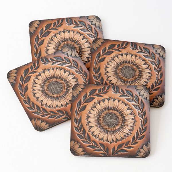 Item preview, Western Tooled Leather Sunflower – Rustic Floral Design designed and sold by CoastalEmp.