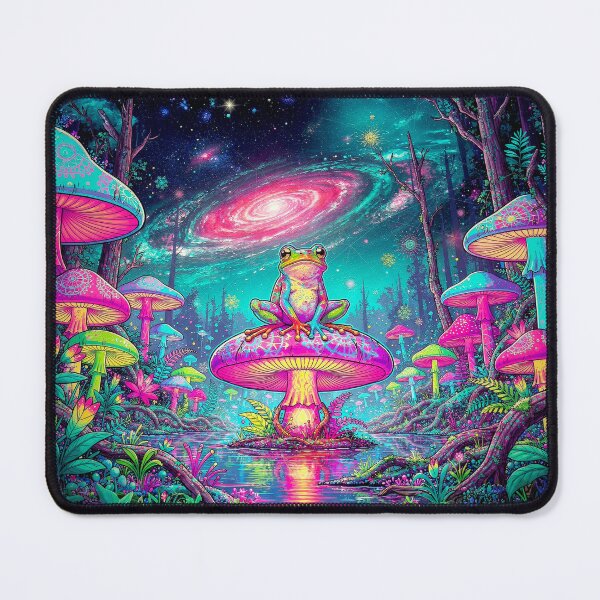 Item preview, Psychedelic Frog in Cosmic Mushroom Forest designed and sold by PixelsbyPinky.