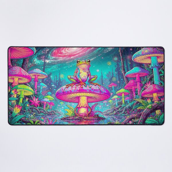 Item preview, Psychedelic Frog in Cosmic Mushroom Forest designed and sold by PixelsbyPinky.