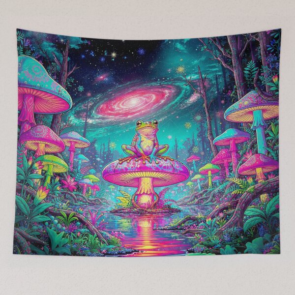 Item preview, Psychedelic Frog in Cosmic Mushroom Forest designed and sold by PixelsbyPinky.