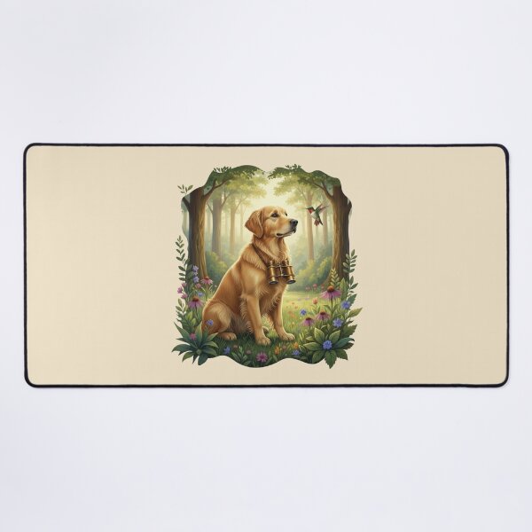 Item preview, Golden Retriever Birdwatcher – Realistic Nature Dog Art with Hummingbird designed and sold by Willow & Ink.