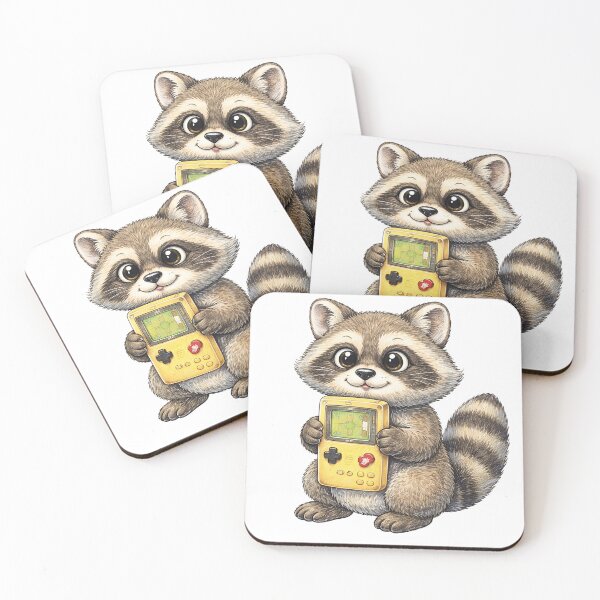 Item preview, Retro Raccoon Tangled in Console Cables – Cute 8-Bit Gaming Sticker Illustration designed and sold by Felixuss.