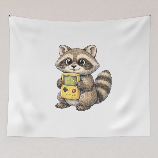 Item preview, Retro Raccoon Tangled in Console Cables – Cute 8-Bit Gaming Sticker Illustration designed and sold by Felixuss.