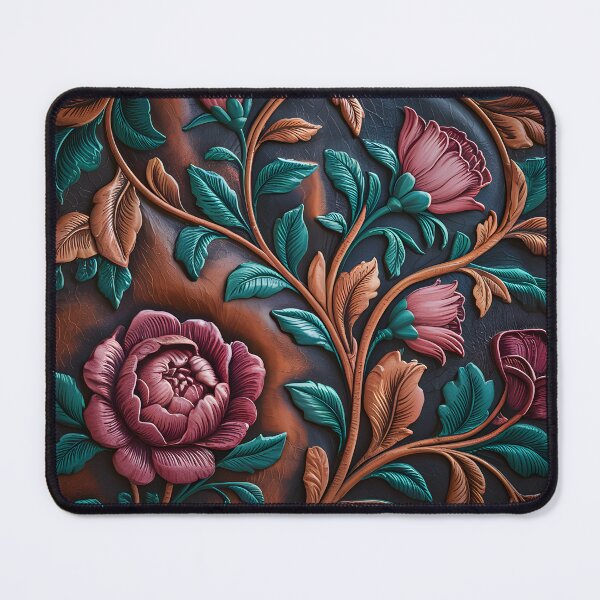 Item preview, Luxury Western Tooled Leather Peony and Rose Burgundy Floral Design designed and sold by CoastalEmp.