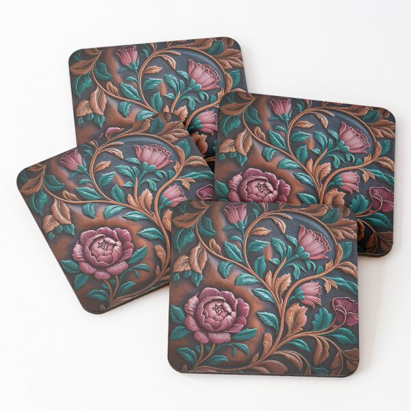 Item preview, Luxury Western Tooled Leather Peony and Rose Burgundy Floral Design designed and sold by CoastalEmp.