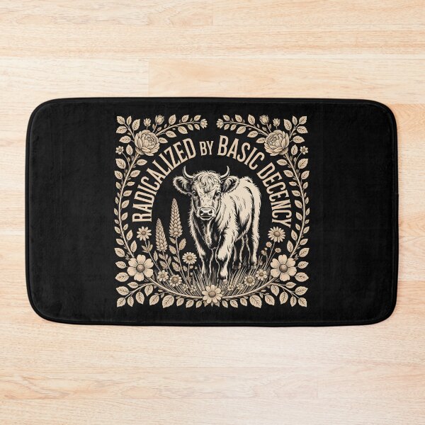 Item preview, Radicalized by Basic Decency — Highland Cow Wildflowers Woodcut Art designed and sold by CoastalEmp.