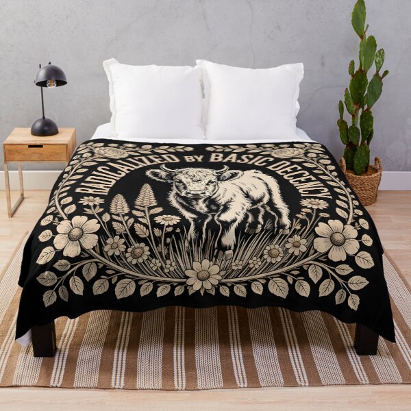 Item preview, Radicalized by Basic Decency — Highland Cow Wildflowers Woodcut Art designed and sold by CoastalEmp.
