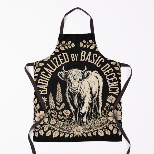 Item preview, Radicalized by Basic Decency — Highland Cow Wildflowers Woodcut Art designed and sold by CoastalEmp.