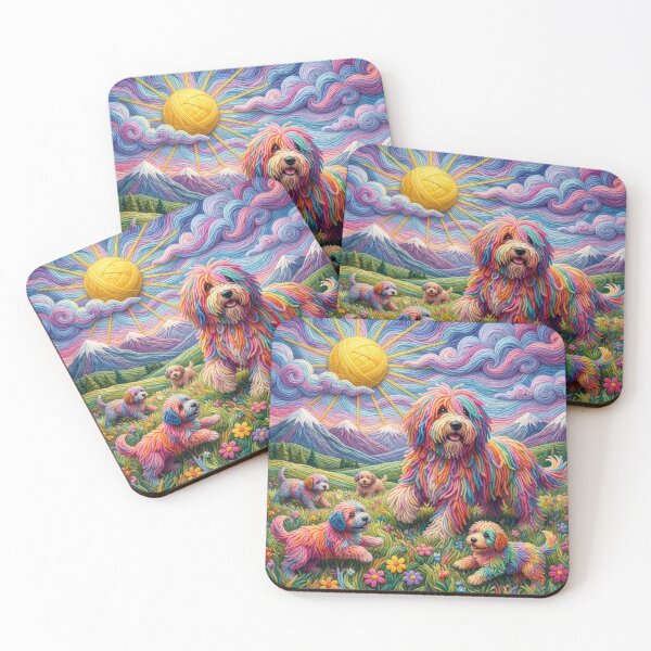 Item preview, Yarn Sheepdog and Puppies Romp in Yarn Meadow designed and sold by Tridentulus.