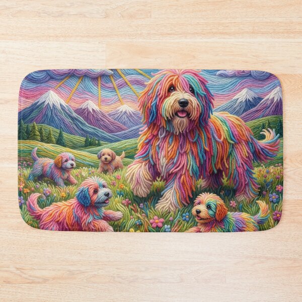Item preview, Yarn Sheepdog and Puppies Romp in Yarn Meadow designed and sold by Tridentulus.