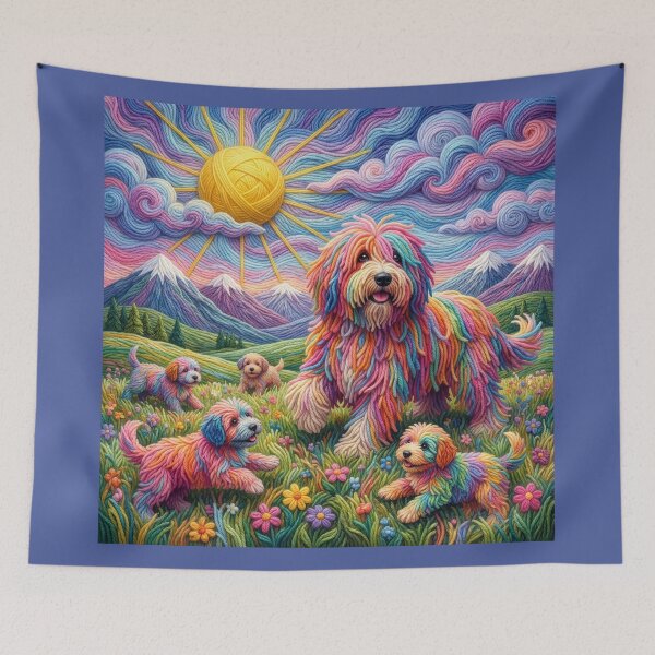 Item preview, Yarn Sheepdog and Puppies Romp in Yarn Meadow designed and sold by Tridentulus.