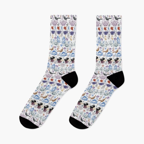 Item preview, Floral Travel Horizontal Blues Tans Purples Red on White designed and sold by Digitalmyth's Designs.
