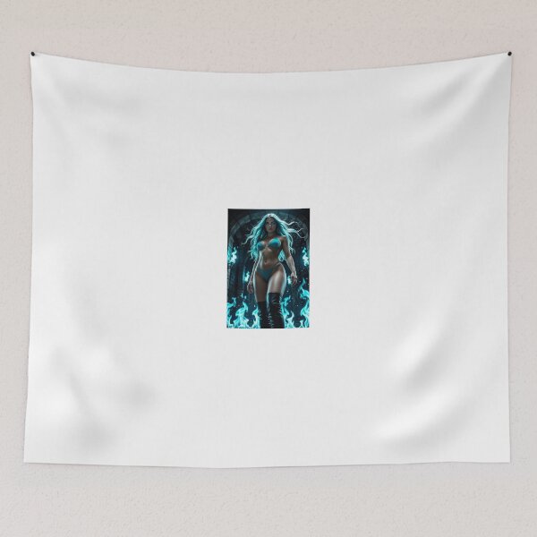 Item preview, Intense turquoise haired woman bikini with flame designed and sold by CathryneDelamort.