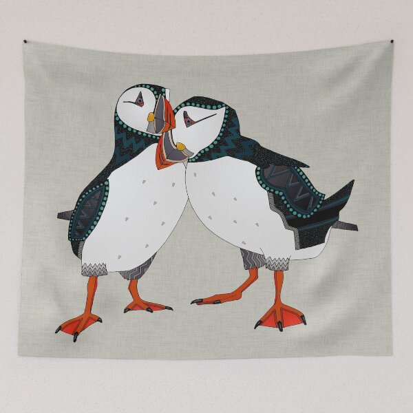 Item preview, puffin pair warm grey designed and sold by scrummy.