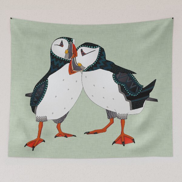 Item preview, puffin pair eucalyptus designed and sold by scrummy.