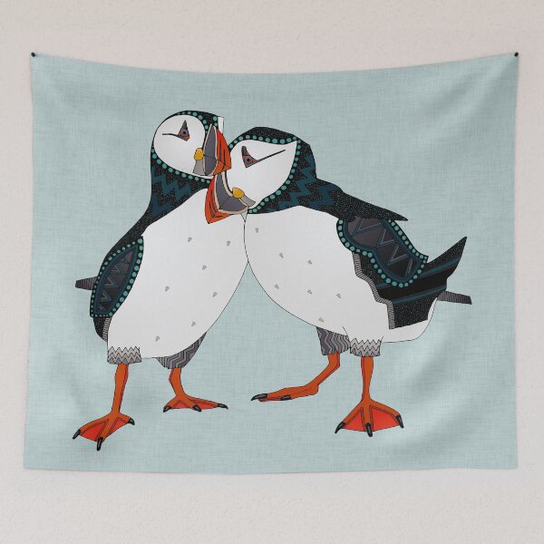Item preview, puffin pair celadon blue designed and sold by scrummy.