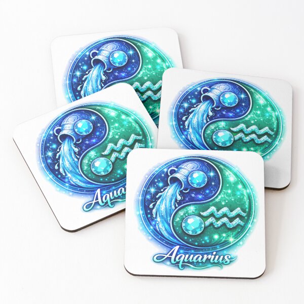 Item preview, Aquarius Zodiac starsign inside a yin-yang ,Jan 20–Feb 18 designed and sold by FireOrchid.