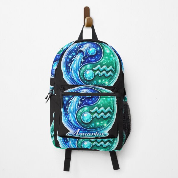Item preview, Aquarius Zodiac starsign inside a yin-yang ,Jan 20–Feb 18 designed and sold by FireOrchid.