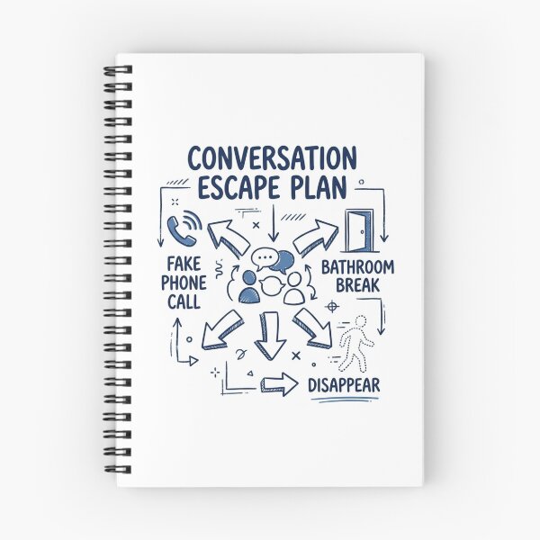 Artikelvorschau, Gesprächsfluchtplan Lustiges Diagramm für Introvertierte entworfen und verkauft von Quiet Mode Studio.