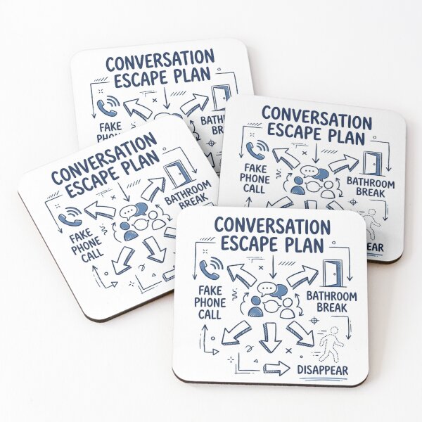 Item preview, Conversation Escape Plan Funny Introvert Diagram designed and sold by Quiet Mode Studio.