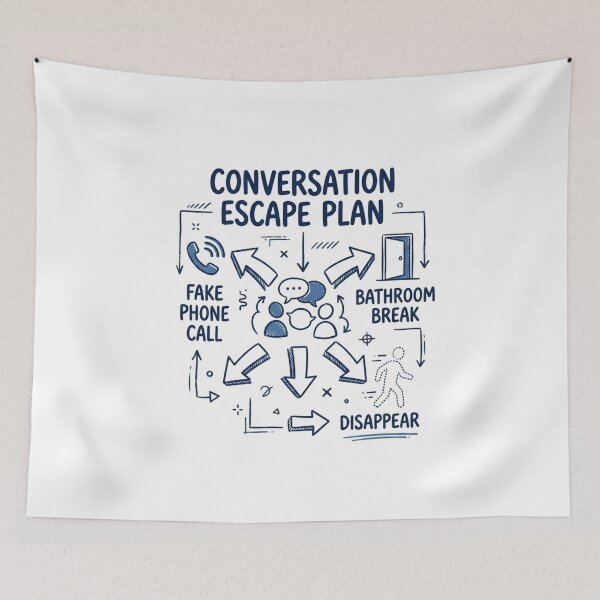 Item preview, Conversation Escape Plan Funny Introvert Diagram designed and sold by Quiet Mode Studio.