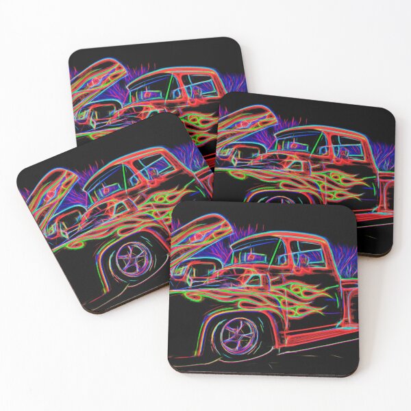 Item preview, Neon Ford F100 Pickup Truck With Flames Classic Hot Rod Art designed and sold by Moriarty's Digital Visions.