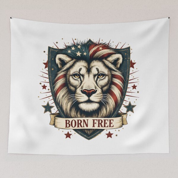 Item preview, Born Free Patriotic Lion T-Shirt – American Flag Lion Head – USA Freedom Design designed and sold by relso.
