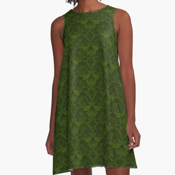 Stegosaurus Lace - Green A-Line Dress
