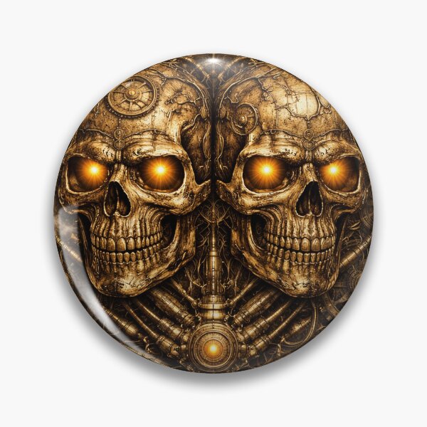 Item preview, Steampunk Double Skull – Clockwork Mechanical Skull Gothic Art designed and sold by Gearsandgrit.