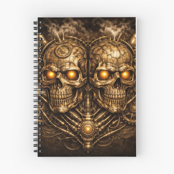 Item preview, Steampunk Double Skull – Clockwork Mechanical Skull Gothic Art designed and sold by Gearsandgrit.