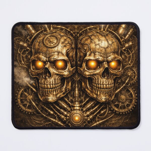 Item preview, Steampunk Double Skull – Clockwork Mechanical Skull Gothic Art designed and sold by Gearsandgrit.