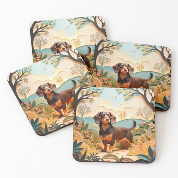 Item preview, Dachshund in Paper Forest Wallpaper | Cozy Autumn Scene | designed and sold by LatentRenderArt.