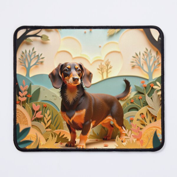 Item preview, Dachshund in Paper Forest Wallpaper | Cozy Autumn Scene | designed and sold by LatentRenderArt.
