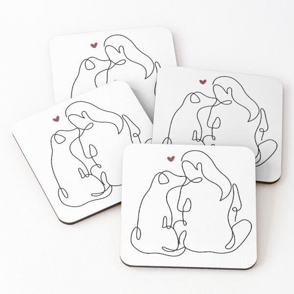 Item preview, Girl Sitting with Dog Kiss – Single Line Minimalist Dog Lover Art designed and sold by aziza-doodles.