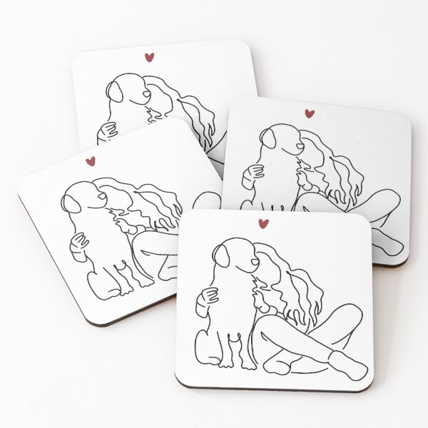 Item preview, Girl Hugging Dog - Single Line Drawing - Minimalist Dog Lover Art designed and sold by aziza-doodles.