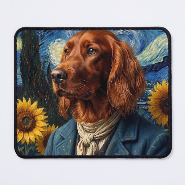 Item preview, Gogh as an Irish Setter – Starry Night Artist Dog Portrait | Artistic Dog Mashup designed and sold by Yassine Ardi.