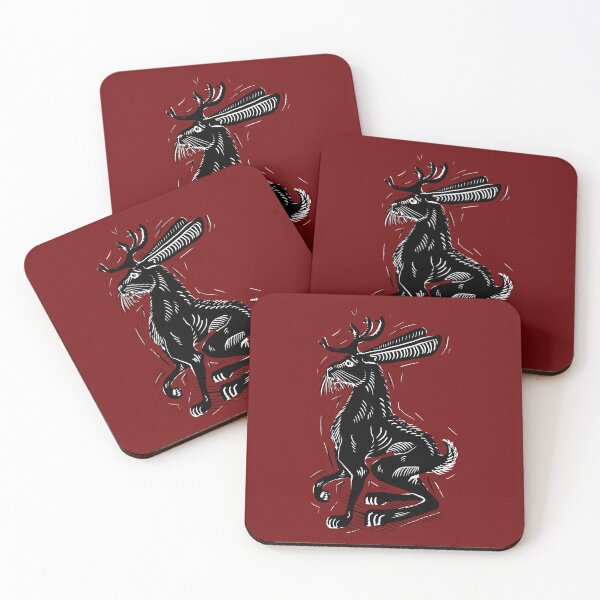 Item preview, Jackalope woodcut inspired illustration designed and sold by Magpye.
