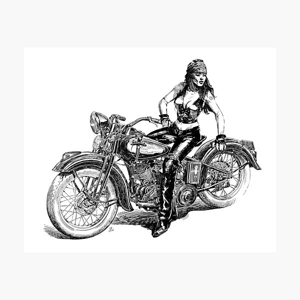 Vintage Harley Motorcycle PinUp Photographic Print