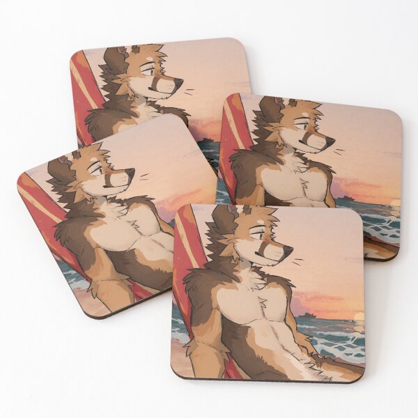 Item preview, Chill Muscular Surfer Wolf at Sunset Beach designed and sold by Fluxrom.