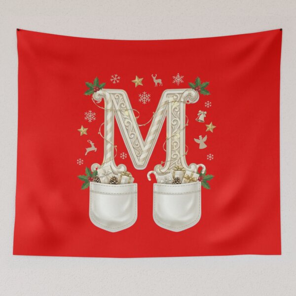 Item preview, Christmas Monogram Letter M - Gold & White Holiday Stocking designed and sold by ChaosModeArt.