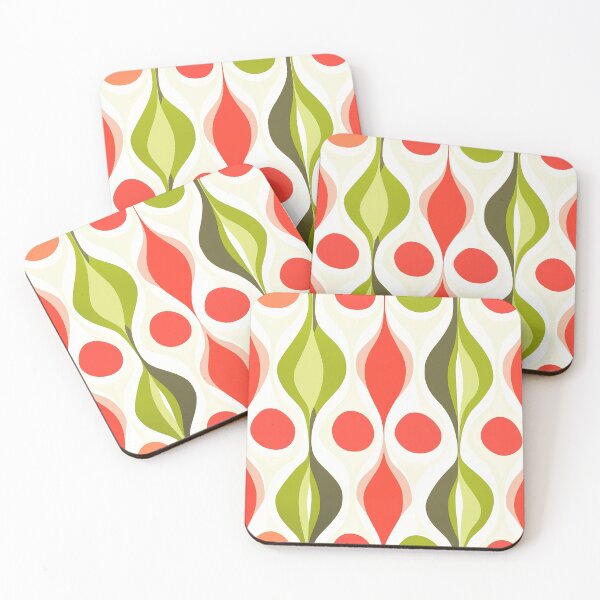 Item preview, Bright Mid Century Bright Abstract - Coral & Green designed and sold by TheBohemianLark.