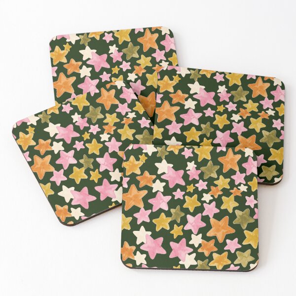 Item preview, Pastel Watercolor Stars on Dark Green designed and sold by laterkatergator.