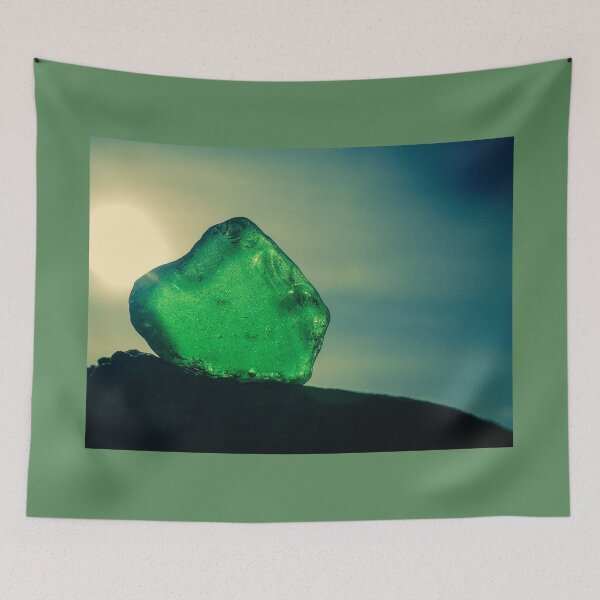 Item preview, Emerald Sea Glass Sunset – Cornwall Beach Macro Photography designed and sold by Richard Brookes Photography.