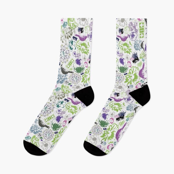 Item preview, Floral Travel Scatter Purples and Green on White designed and sold by Digitalmyth's Designs.