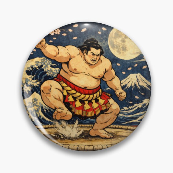 Artikelvorschau, Sumo Moon Fury – Night Wave & Cherry Blossom Ukiyo-e Art entworfen und verkauft von ArtFreshStudio.