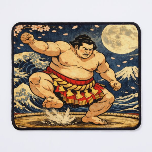 Item preview, Sumo Moon Fury – Night Wave & Cherry Blossom Ukiyo-e Art designed and sold by ArtFreshStudio.