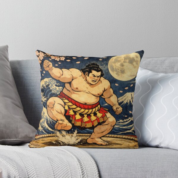 Item preview, Sumo Moon Fury – Night Wave & Cherry Blossom Ukiyo-e Art designed and sold by ArtFreshStudio.