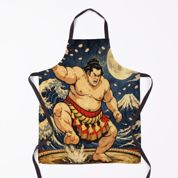 Item preview, Sumo Moon Fury – Night Wave & Cherry Blossom Ukiyo-e Art designed and sold by ArtFreshStudio.