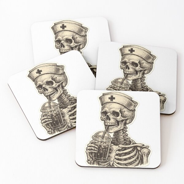 Item preview, Tired Macabre Nurse Skeleton Drinking Coffee Vintage Anatomy designed and sold by Retro Mood Co.